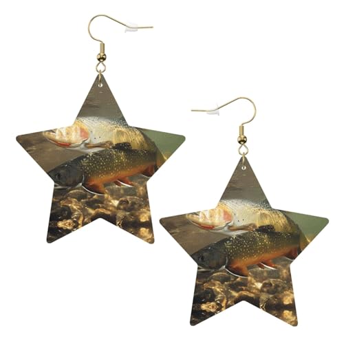 Weiße trendige Leder-Stern-Ohrringe für Frauen – Brook-Forellenfliegenfischen-Druck, baumelnder Schmuck, leichtes Mode-Accessoire, Einheitsgröße, Leder Weiße trendige Leder-Stern-Ohrringe für Frauen – Brook-Forellenfliegenfischen-Druck, baumelnder Schmuck, leichtes Mode-Accessoire, Einheitsgröße, Leder von LGHHGY