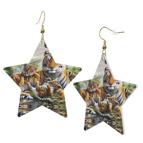Weiße trendige Leder-Stern-Ohrringe für Frauen – Dschungel-Tigerjungen-Druck, baumelnder Schmuck, leichtes Mode-Accessoire, Einheitsgröße, Leder Weiße trendige Leder-Stern-Ohrringe für Frauen – Dschungel-Tigerjungen-Druck, baumelnder Schmuck, leichtes Mode-Accessoire, Einheitsgröße, Leder von LGHHGY