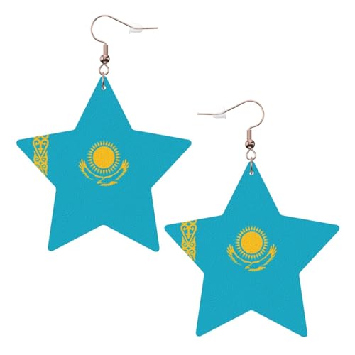 Weiße trendige Leder-Stern-Ohrringe für Frauen – Flagge von Kasachstan Druck baumelnder Schmuck, leichtes Mode-Accessoire, Einheitsgröße, Leder Weiße trendige Leder-Stern-Ohrringe für Frauen – Flagge von Kasachstan Druck baumelnder Schmuck, leichtes Mode-Accessoire, Einheitsgröße, Leder von LGHHGY