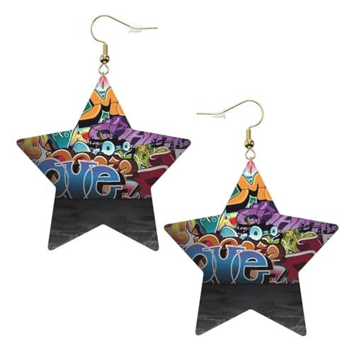 Weiße trendige Leder-Stern-Ohrringe für Frauen – Graffiti-Hip-Hop-Druck, baumelnder Schmuck, leichtes Mode-Accessoire, Einheitsgröße, Leder Weiße trendige Leder-Stern-Ohrringe für Frauen – Graffiti-Hip-Hop-Druck, baumelnder Schmuck, leichtes Mode-Accessoire, Einheitsgröße, Leder von LGHHGY