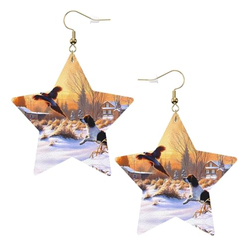 Weiße trendige Leder-Stern-Ohrringe für Frauen – Hundefang-Fasan-Druck, baumelnder Schmuck, leichtes Mode-Accessoire, Einheitsgröße, Leder Weiße trendige Leder-Stern-Ohrringe für Frauen – Hundefang-Fasan-Druck, baumelnder Schmuck, leichtes Mode-Accessoire, Einheitsgröße, Leder von LGHHGY
