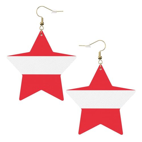 Weiße trendige Leder-Stern-Ohrringe für Frauen – Österreichische Flagge Druck baumeln Schmuck, leichtes Mode-Accessoire, Einheitsgröße, Leder Weiße trendige Leder-Stern-Ohrringe für Frauen – Österreichische Flagge Druck baumeln Schmuck, leichtes Mode-Accessoire, Einheitsgröße, Leder von LGHHGY