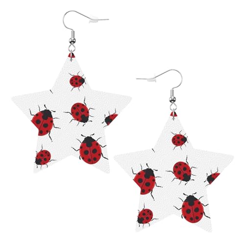 Weiße trendige Leder-Stern-Ohrringe für Frauen – Sieben Sterne Marienkäfer Druck baumeln Schmuck, leichtes Mode-Accessoire, Einheitsgröße, Leder Weiße trendige Leder-Stern-Ohrringe für Frauen – Sieben Sterne Marienkäfer Druck baumeln Schmuck, leichtes Mode-Accessoire, Einheitsgröße, Leder von LGHHGY