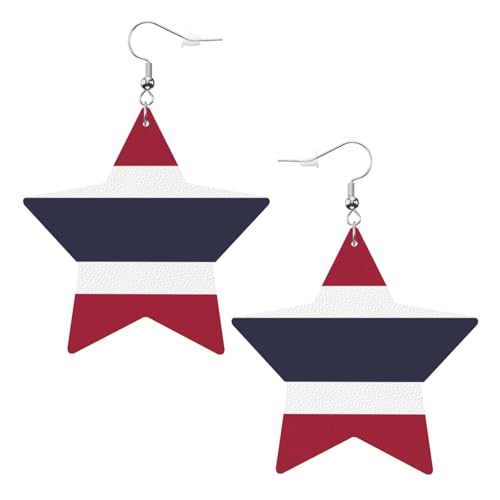 Weiße trendige Leder-Stern-Ohrringe für Frauen – Thailand-Flaggen-Druck, baumelnder Schmuck, leichtes Mode-Accessoire, Einheitsgröße, Leder Weiße trendige Leder-Stern-Ohrringe für Frauen – Thailand-Flaggen-Druck, baumelnder Schmuck, leichtes Mode-Accessoire, Einheitsgröße, Leder von LGHHGY