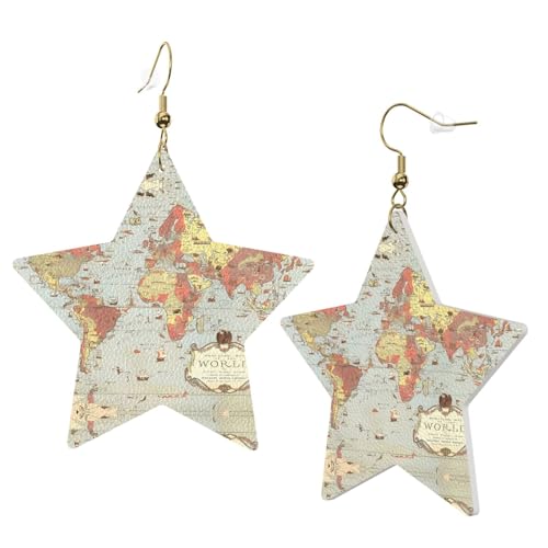 Weiße trendige Leder-Stern-Ohrringe für Frauen – Weltkarten-Druck, baumelnder Schmuck, leichtes Mode-Accessoire, Einheitsgröße, Leder Weiße trendige Leder-Stern-Ohrringe für Frauen – Weltkarten-Druck, baumelnder Schmuck, leichtes Mode-Accessoire, Einheitsgröße, Leder von LGHHGY