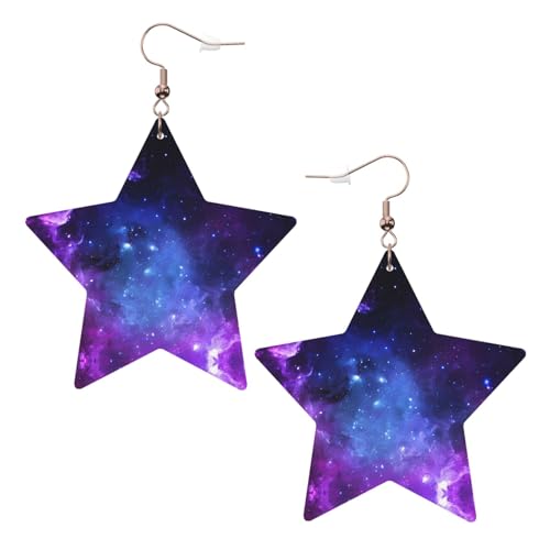 Weiße trendige Leder-Stern-Ohrringe für Frauen – blauer Galaxie-Druck, baumelnder Schmuck, leichtes Mode-Accessoire, Einheitsgröße, Leder Weiße trendige Leder-Stern-Ohrringe für Frauen – blauer Galaxie-Druck, baumelnder Schmuck, leichtes Mode-Accessoire, Einheitsgröße, Leder von LGHHGY