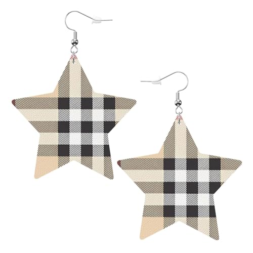 Weiße trendige Leder-Stern-Ohrringe für Frauen – grauer karierter Linien-Druck, baumelnder Schmuck, leichtes Mode-Accessoire, Einheitsgröße, Leder Weiße trendige Leder-Stern-Ohrringe für Frauen – grauer karierter Linien-Druck, baumelnder Schmuck, leichtes Mode-Accessoire, Einheitsgröße, Leder von LGHHGY