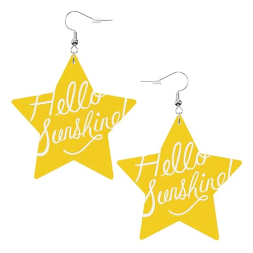 Weiße trendige Leder-Stern-Ohrringe für Frauen – gut aussehender Hello Sunshine Print baumelnder Schmuck, leichtes Mode-Accessoire, Einheitsgröße, Leder von LGHHGY