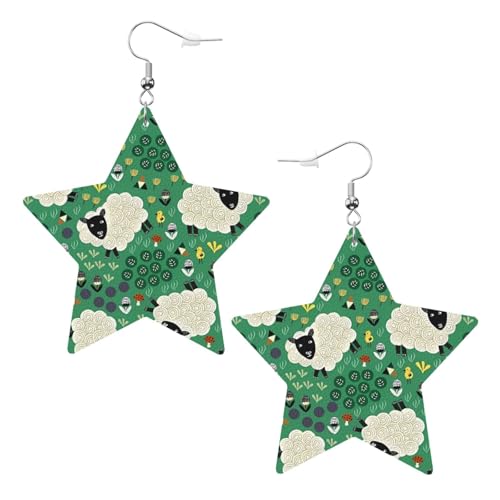 Weiße trendige Leder-Stern-Ohrringe für Frauen – niedlicher Cartoon-Schaf-Druck, baumelnder Schmuck, leichtes Mode-Accessoire, Einheitsgröße, Leder Weiße trendige Leder-Stern-Ohrringe für Frauen – niedlicher Cartoon-Schaf-Druck, baumelnder Schmuck, leichtes Mode-Accessoire, Einheitsgröße, Leder von LGHHGY