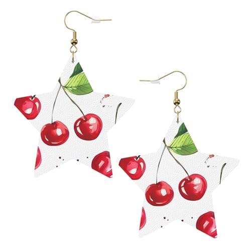 Weiße trendige Leder-Stern-Ohrringe für Frauen – niedlicher kleiner Kirsch-Druck, baumelnder Schmuck, leichtes Mode-Accessoire, Einheitsgröße, Leder Weiße trendige Leder-Stern-Ohrringe für Frauen – niedlicher kleiner Kirsch-Druck, baumelnder Schmuck, leichtes Mode-Accessoire, Einheitsgröße, Leder von LGHHGY