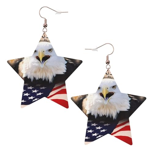 Weiße trendige Leder-Stern-Ohrringe für Frauen – patriotischer Weißkopfseeadler mit amerikanischer Flagge, baumelnder Schmuck, leichtes Mode-Accessoire, Einheitsgröße, Leder Weiße trendige Leder-Stern-Ohrringe für Frauen – patriotischer Weißkopfseeadler mit amerikanischer Flagge, baumelnder Schmuck, leichtes Mode-Accessoire, Einheitsgröße, Leder von LGHHGY