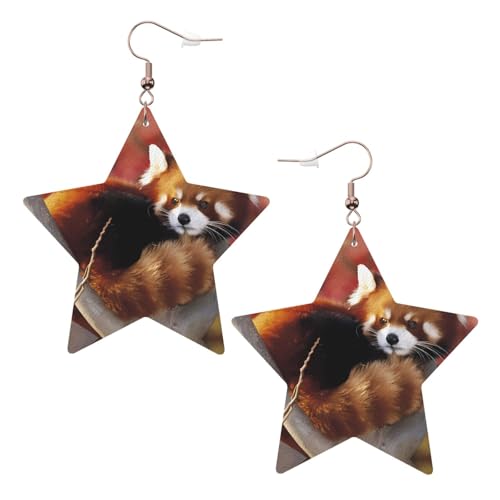 Weiße trendige Leder-Stern-Ohrringe für Frauen – roter Panda-Druck, baumelnder Schmuck, leichtes Mode-Accessoire, Einheitsgröße, Leder Weiße trendige Leder-Stern-Ohrringe für Frauen – roter Panda-Druck, baumelnder Schmuck, leichtes Mode-Accessoire, Einheitsgröße, Leder von LGHHGY