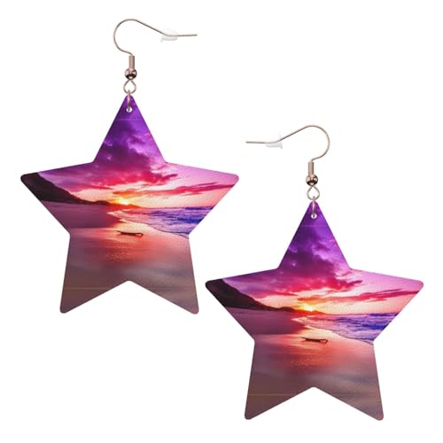 Weiße trendige Leder-Stern-Ohrringe für Frauen – schöner Strand-Sonnenuntergang-Druck, baumelnder Schmuck, leichtes Mode-Accessoire, Einheitsgröße, Leder Weiße trendige Leder-Stern-Ohrringe für Frauen – schöner Strand-Sonnenuntergang-Druck, baumelnder Schmuck, leichtes Mode-Accessoire, Einheitsgröße, Leder von LGHHGY