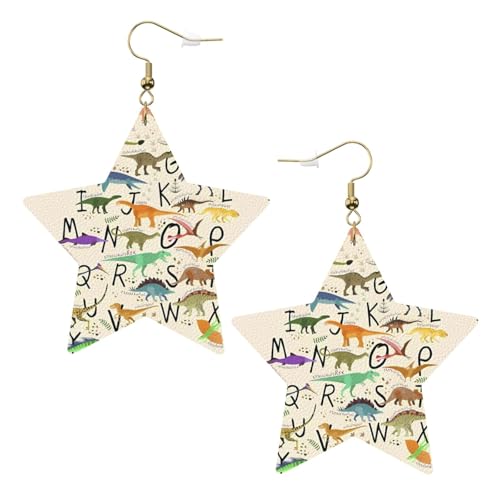 Weiße trendige Leder-Stern-Ohrringe für Frauen – stilvolle Lernalphabete mit Dinosaurier-Druck, baumelnder Schmuck, leichtes Mode-Accessoire, Einheitsgröße, Leder von LGHHGY