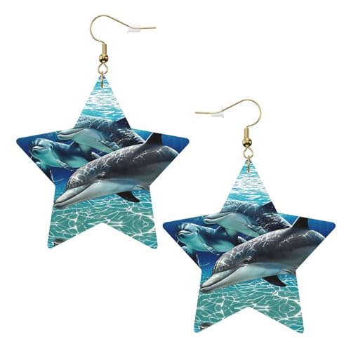Weiße trendige Lederstern-Ohrringe für Frauen – Delfin-Druck baumelnder Schmuck, leichtes Mode-Accessoire, Einheitsgröße, Leder Weiße trendige Lederstern-Ohrringe für Frauen – Delfin-Druck baumelnder Schmuck, leichtes Mode-Accessoire, Einheitsgröße, Leder von LGHHGY