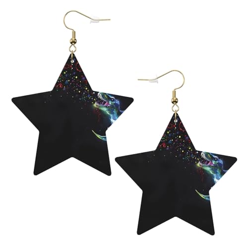 Weiße trendige Lederstern-Ohrringe für Frauen – Dinosaurier-Druck, baumelnder Schmuck, leichtes Mode-Accessoire, Einheitsgröße, Leder von LGHHGY