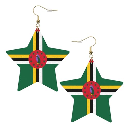 Weiße trendige Lederstern-Ohrringe für Frauen – Flagge der Commonwealth of Dominica Print baumeln Schmuck, leichtes Mode-Accessoire, Einheitsgröße, Leder von LGHHGY