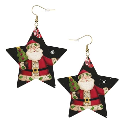 Weiße trendige Lederstern-Ohrringe für Frauen – Frohe Weihnachten Druck baumeln Schmuck, leichtes Mode-Accessoire, Einheitsgröße, Leder von LGHHGY