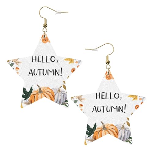 Weiße trendige Lederstern-Ohrringe für Frauen - Hello Autumn Print baumelnder Schmuck, leichtes Mode-Accessoire, Einheitsgröße, Leder von LGHHGY