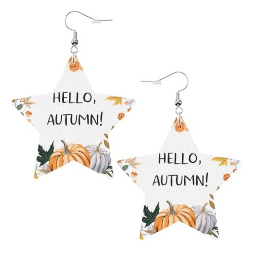 Weiße trendige Lederstern-Ohrringe für Frauen - Hello Autumn Print baumelnder Schmuck, leichtes Mode-Accessoire, Einheitsgröße, Leder von LGHHGY