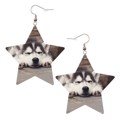 Weiße trendige Lederstern-Ohrringe für Frauen – Husky-Hunde-Druck, baumelnder Schmuck, leichtes Mode-Accessoire, Einheitsgröße, Leder Weiße trendige Lederstern-Ohrringe für Frauen – Husky-Hunde-Druck, baumelnder Schmuck, leichtes Mode-Accessoire, Einheitsgröße, Leder von LGHHGY