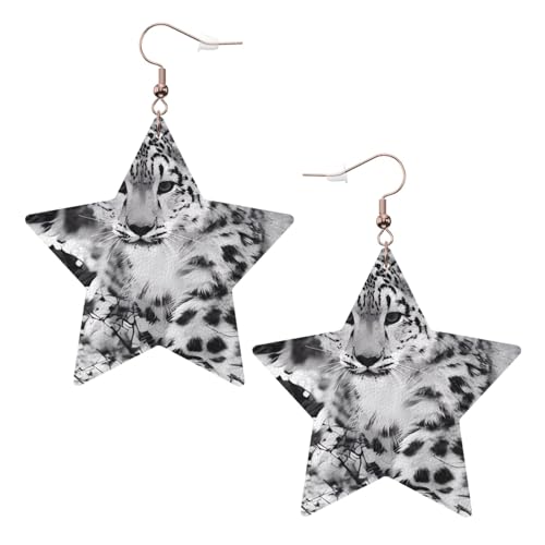Weiße trendige Lederstern-Ohrringe für Frauen – Schneeleoparden-Druck, baumelnder Schmuck, leichtes Mode-Accessoire, Einheitsgröße, Leder Weiße trendige Lederstern-Ohrringe für Frauen – Schneeleoparden-Druck, baumelnder Schmuck, leichtes Mode-Accessoire, Einheitsgröße, Leder von LGHHGY