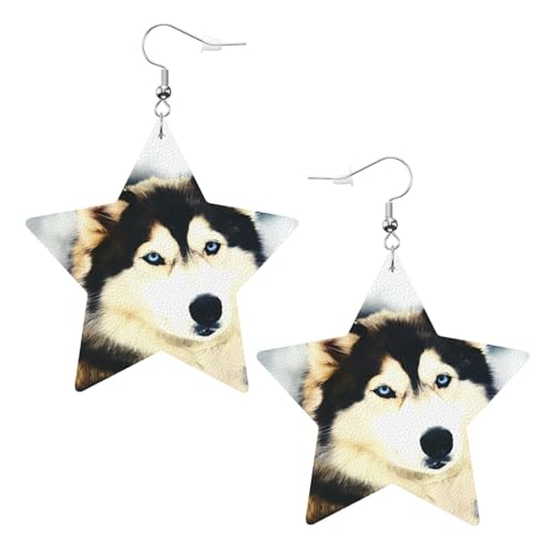 Weiße trendige Lederstern-Ohrringe für Frauen – Sibirischer Husky-Druck, baumelnder Schmuck, leichtes Mode-Accessoire, Einheitsgröße, Leder Weiße trendige Lederstern-Ohrringe für Frauen – Sibirischer Husky-Druck, baumelnder Schmuck, leichtes Mode-Accessoire, Einheitsgröße, Leder von LGHHGY