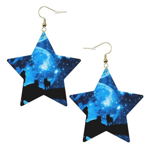 Weiße trendige Lederstern-Ohrringe für Frauen – Wolfs-Druck baumelnder Schmuck, leichtes Mode-Accessoire, Einheitsgröße, Leder Weiße trendige Lederstern-Ohrringe für Frauen – Wolfs-Druck baumelnder Schmuck, leichtes Mode-Accessoire, Einheitsgröße, Leder von LGHHGY