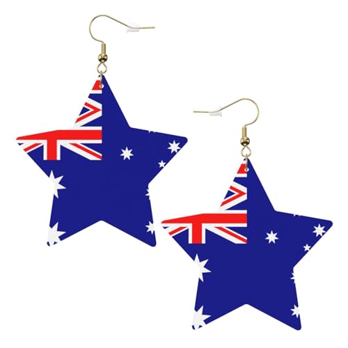 Weiße trendige Lederstern-Ohrringe für Frauen – australische Flagge, baumelnder Schmuck, leichtes Mode-Accessoire, Einheitsgröße, Leder Weiße trendige Lederstern-Ohrringe für Frauen – australische Flagge, baumelnder Schmuck, leichtes Mode-Accessoire, Einheitsgröße, Leder von LGHHGY