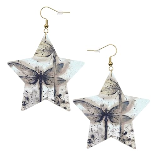 Weiße trendige Lederstern-Ohrringe für Frauen – moderner Libellen-Druck, baumelnder Schmuck, leichtes Mode-Accessoire, Einheitsgröße, Leder Weiße trendige Lederstern-Ohrringe für Frauen – moderner Libellen-Druck, baumelnder Schmuck, leichtes Mode-Accessoire, Einheitsgröße, Leder von LGHHGY