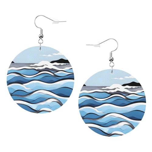 Wellen auf den Felsen Druck Leder Ohrringe für Frauen - baumelnde Creolen, perfekt für Kostümpartys und Mädchen-Accessoires, Einheitsgröße, Leder Wellen auf den Felsen Druck Leder Ohrringe für Frauen - baumelnde Creolen, perfekt für Kostümpartys und Mädchen-Accessoires, Einheitsgröße, Leder von LGHHGY