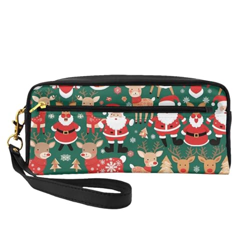 Wiederverwendbare Kosmetik-Make-up-Tasche – Reise-Kulturbeutel, Weihnachtsmann und Weihnachtshirsch, Volldruck, Leder, kleine Tasche für Damen, Schwarz , Einheitsgröße von LGHHGY