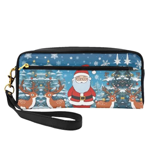 Wiederverwendbare Kosmetik-Make-up-Tasche – Reise-Kulturbeutel, niedlicher Weihnachtshirsch, Volldruck, Leder, kleine Tasche für Damen, Schwarz , Einheitsgröße von LGHHGY