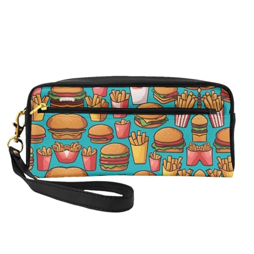 Wiederverwendbare Kosmetiktasche – Reise-Kulturbeutel, Organizer, Cartoon-Burger-Pommes, Volldruck, Leder, kleine Tasche für Damen, Schwarz , Einheitsgröße von LGHHGY