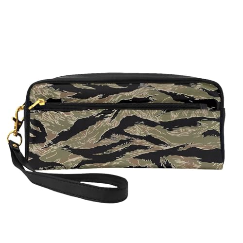 Wiederverwendbare Kosmetiktasche – Reise-Kulturbeutel, Organizer, Tigerstreifen, Camouflage, Volldruck, Leder, kleine Tasche für Damen, Schwarz , Einheitsgröße von LGHHGY