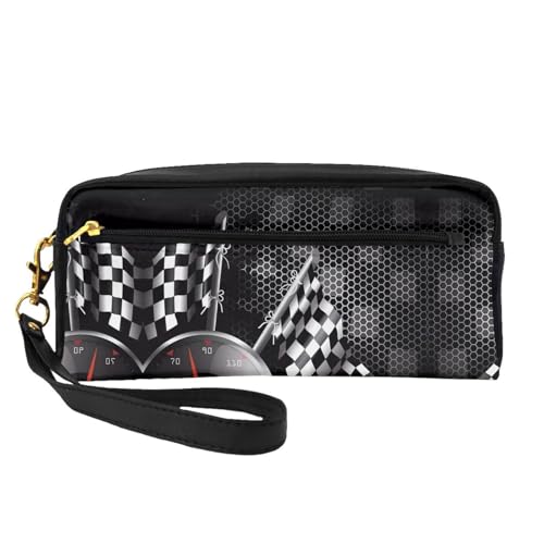Wiederverwendbare Kosmetiktasche – Reise-Kulturbeutel, Organizer, karierte Flagge, Rennsport, Volldruck, Leder, kleine Tasche für Damen, Schwarz , Einheitsgröße Wiederverwendbare Kosmetiktasche – Reise-Kulturbeutel, Organizer, karierte Flagge, Rennsport, Volldruck, Leder, kleine Tasche für Damen, Schwarz , Einheitsgröße von LGHHGY
