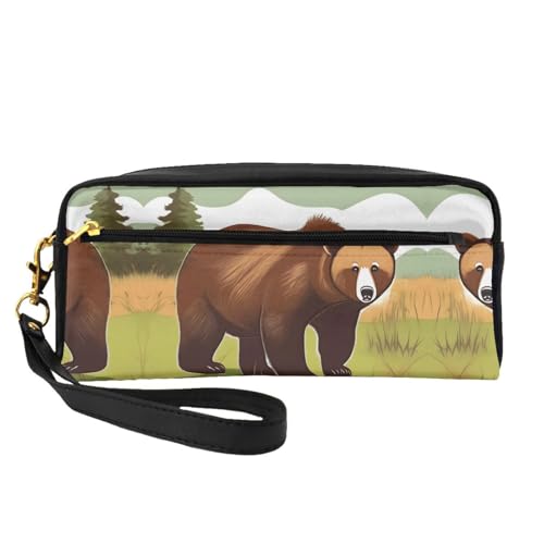 Wiederverwendbare Kosmetiktasche – Reise-Kulturbeutel, brauner Bär, Walking, Volldruck, Leder, kleine Tasche für Damen, Schwarz , Einheitsgröße von LGHHGY