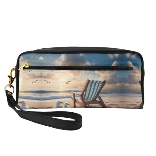 Wiederverwendbare Kosmetiktasche – Reise-Kulturbeutel, schöner blauer Himmel und Meer, Volldruck, Leder, kleine Tasche für Damen, Schwarz , Einheitsgröße von LGHHGY