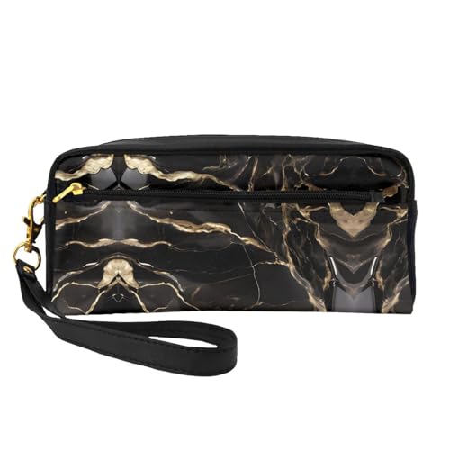 Wiederverwendbare Kosmetiktasche – Reise-Kulturbeutel, schwarz, gold, Marmor, Volldruck, Leder, kleine Tasche für Damen, Schwarz , Einheitsgröße von LGHHGY