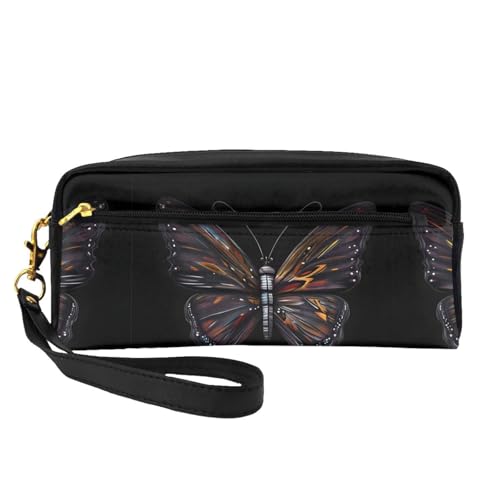 Wiederverwendbare Kosmetiktasche – Reise-Toiletry Organizer, Mystery Butterfly Volldruck Leder Kleine Tasche für Frauen, Schwarz , Einheitsgröße von LGHHGY