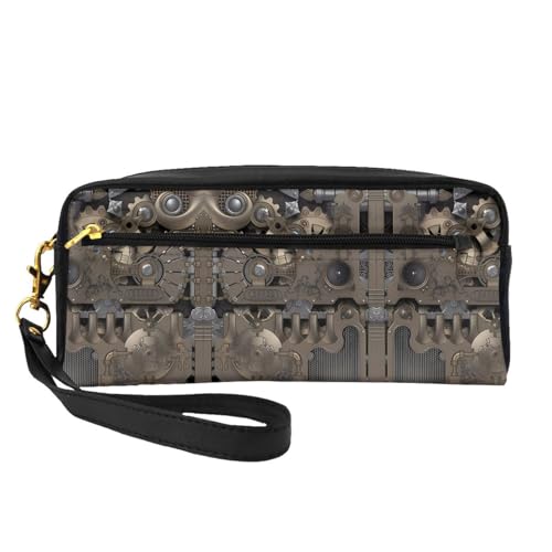 Wiederverwendbare Kosmetiktasche – Reise-Toiletry Organizer, Steampunk Mechanische Zahnräder Volldruck Leder Kleine Tasche für Frauen, Schwarz , Einheitsgröße von LGHHGY