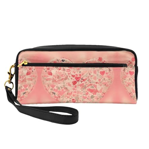 Wiederverwendbare Kosmetiktasche – Reise-Toiletry Organizer, rote Herz-Blumen, Volldruck, Leder, kleine Tasche für Damen, Schwarz , Einheitsgröße von LGHHGY