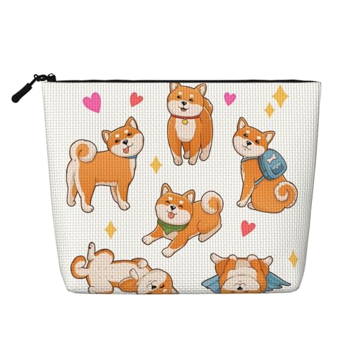 Wiederverwendbare Kosmetiktasche mit Militär-Camouflage-Druck, Reise-Kulturbeutel, Mehrzweck-Tasche für die tägliche Aufbewahrung von Frauen, Süßer Shiba Inu Hund, Einheitsgröße von LGHHGY