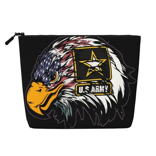 Wiederverwendbare Kosmetiktasche mit Wildtierjagd, Hirsch, Bär, Elch, Druck, Kosmetiktasche, Reise-Kulturbeutel, Mehrzweck-Tasche für die tägliche Aufbewahrung von Frauen, Us Army Cool American Flag von LGHHGY