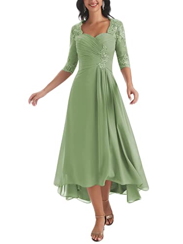 LGHTGR Damen Spitze Plissierter Chiffon Kleider für die Brautmutter Lange Abendkleider für Hochzeitsgäste Abendkleid mit 3/4 Ärmel von LGHTGR