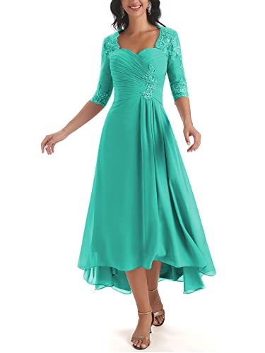 LGHTGR Damen Spitze Plissierter Chiffon Kleider für die Brautmutter Lange Abendkleider für Hochzeitsgäste Abendkleid mit 3/4 Ärmel von LGHTGR