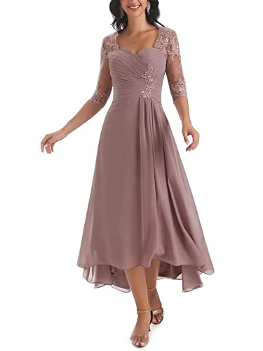 LGHTGR Damen Spitze Plissierter Chiffon Kleider für die Brautmutter Lange Abendkleider für Hochzeitsgäste Abendkleid mit 3/4 Ärmel von LGHTGR