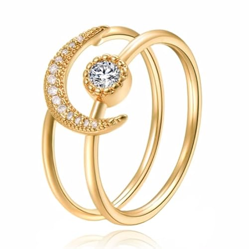 Damen-Ring Gold mit Mond und Zirkonia Stein-19mm von LGT JWLS