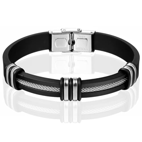 Edelstahl Silikon Armband Mesh Schwarz Silber von LGT JWLS