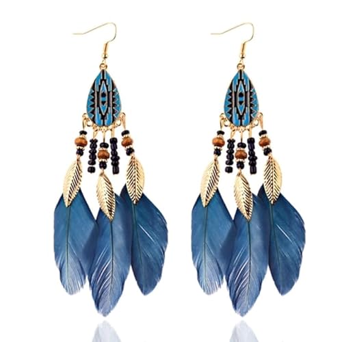 Ethnische Ohrringe mit Perlen und Federn von LGT JWLS - Blau von LGT JWLS